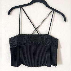 alc pleated crop top with lace trim